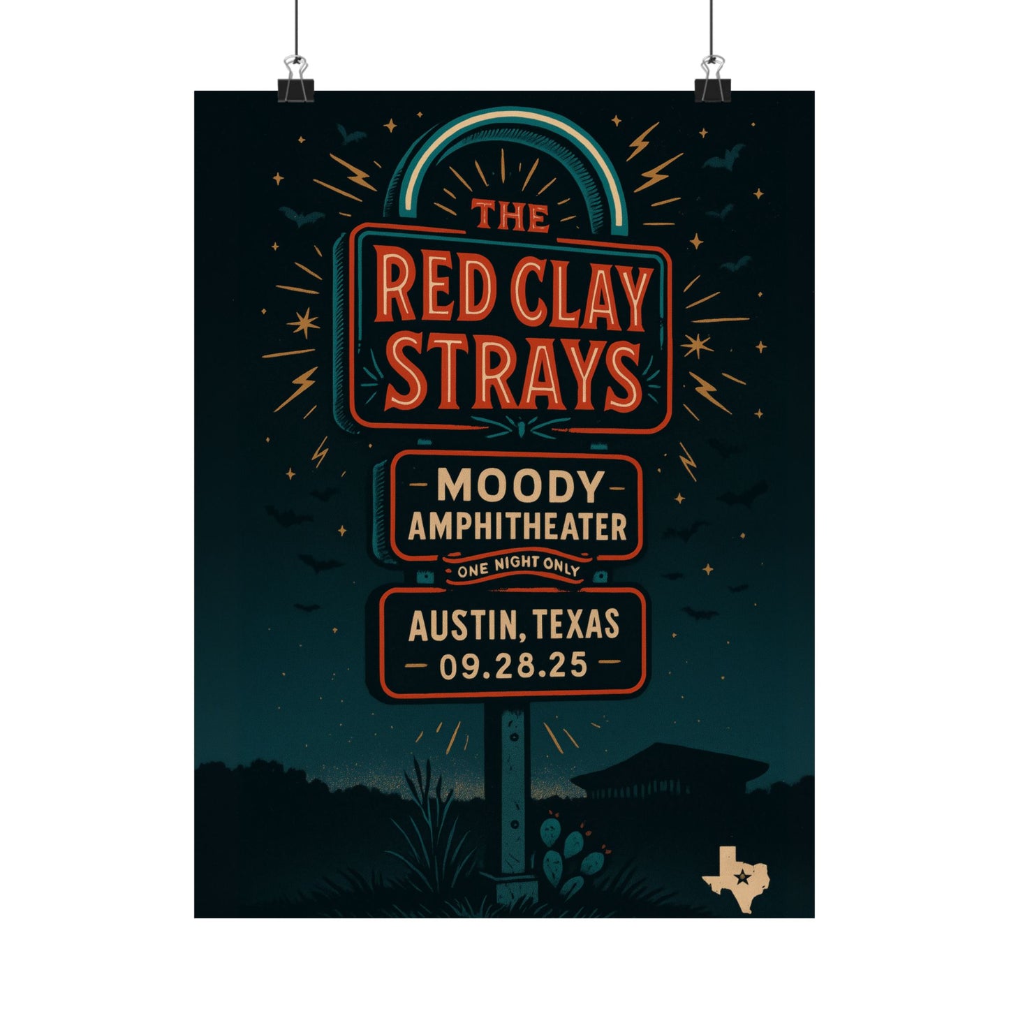 The Red Clay Strays Austin TX Concert Print | September 28, 2025 | Moody Amphitheater | Variant 2