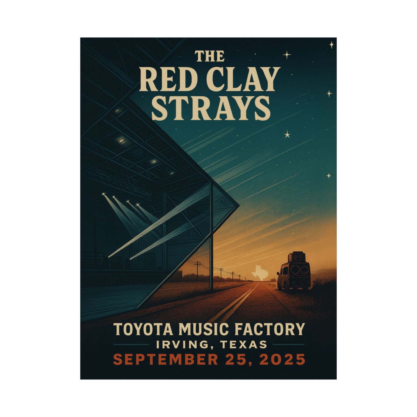 The Red Clay Strays Irving TX Concert Print | September 25, 2025 | Toyota Music Factory | Variant 1