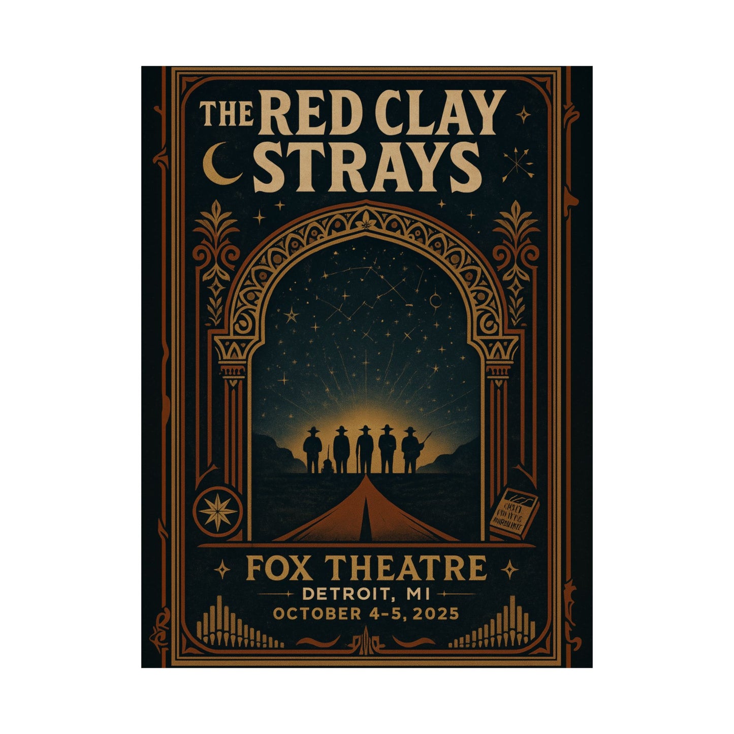 The Red Clay Strays Detroit MI Concert Print | October 4-5, 2025 | Fox Theatre | Variant 1