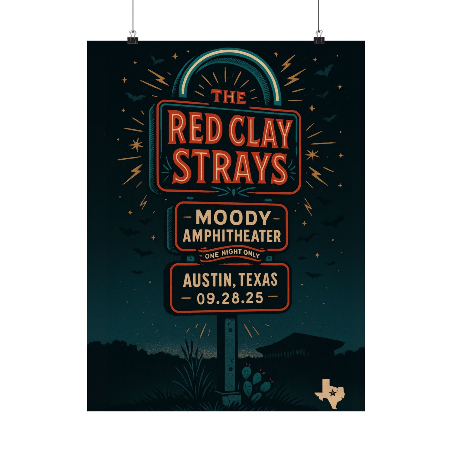 The Red Clay Strays Austin TX Concert Print | September 28, 2025 | Moody Amphitheater | Variant 2
