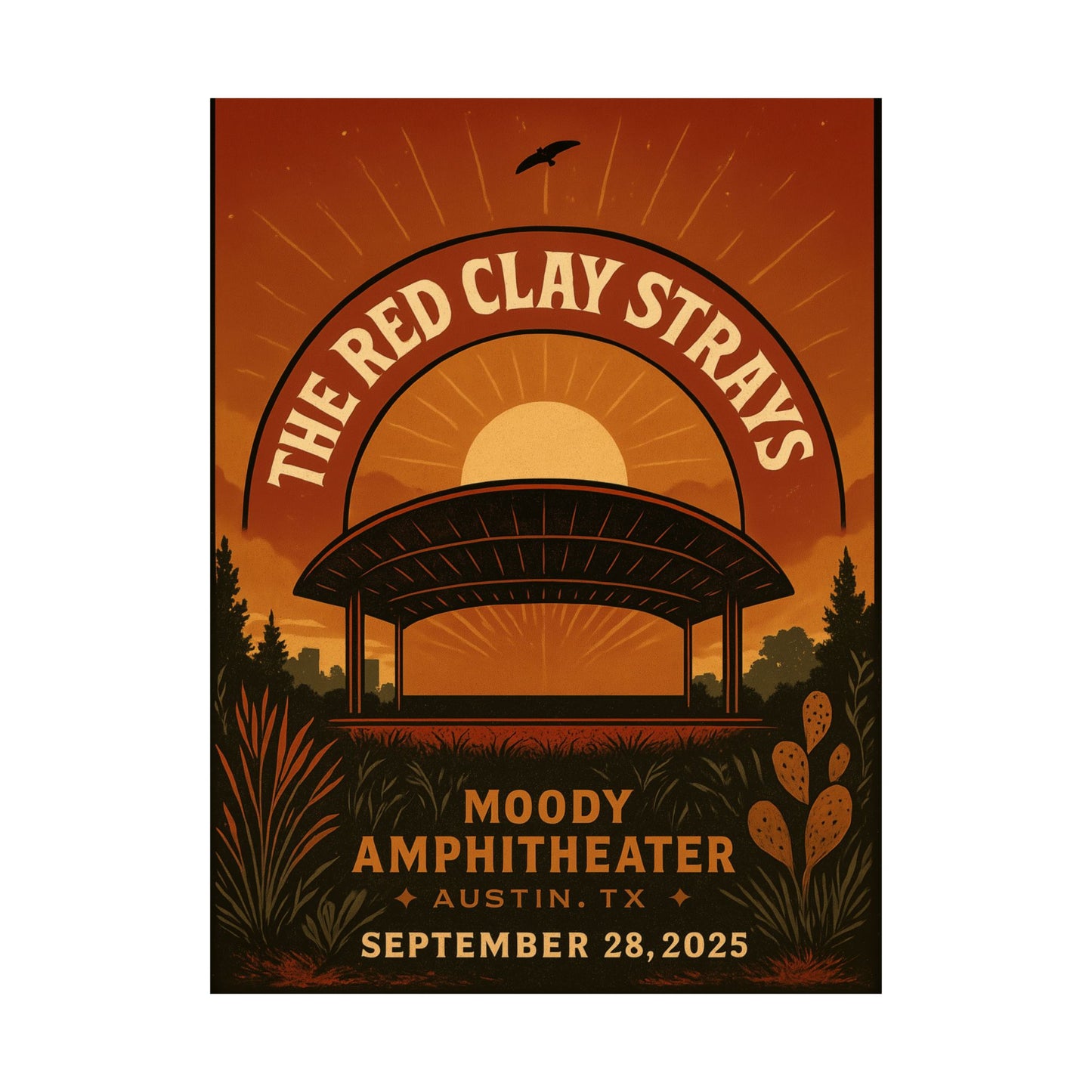 The Red Clay Strays Austin TX Concert Print | September 28, 2025 | Moody Amphitheater | Variant 1
