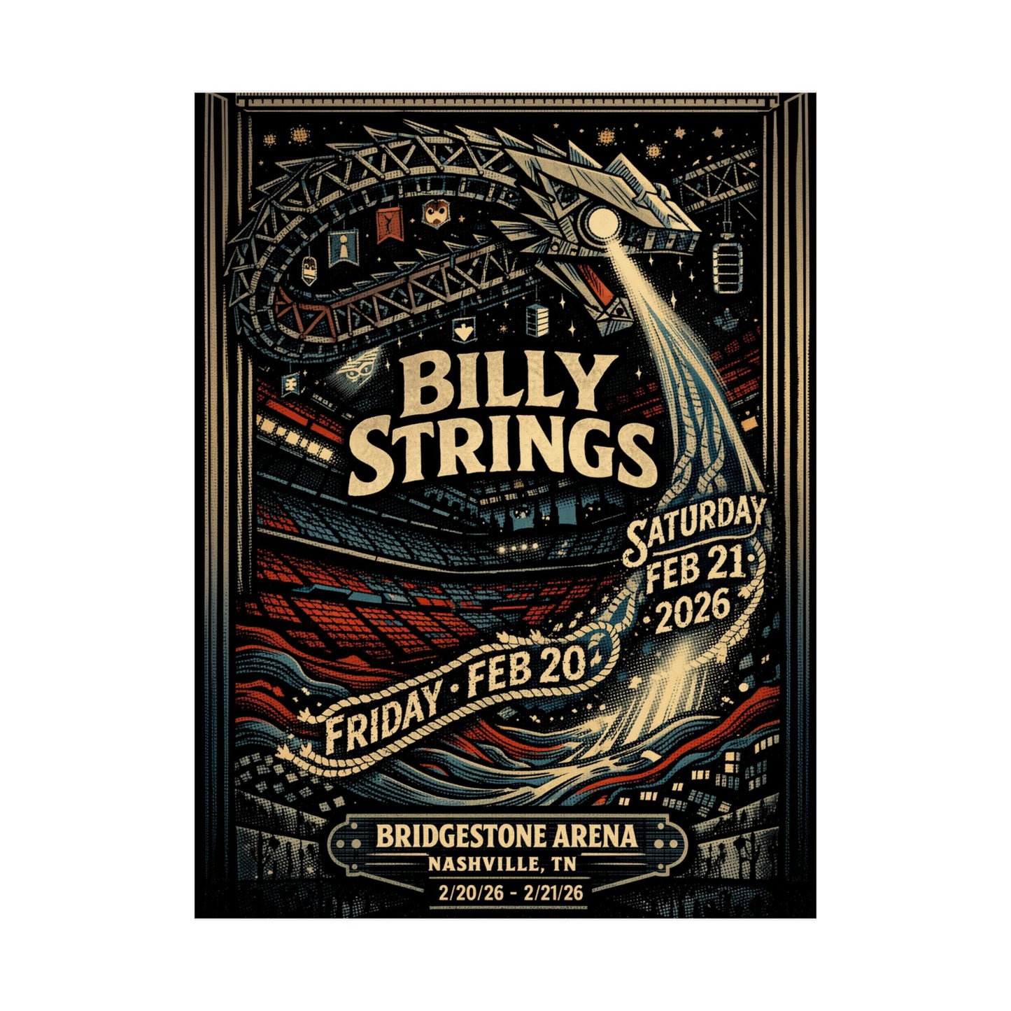 Billy Strings | 2/20/26 - 2/21/26 | Nashville, TN | Concert Poster  | V2