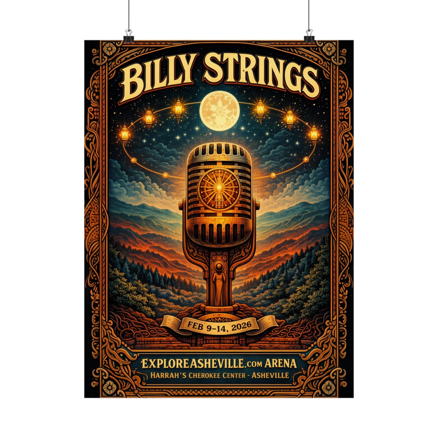 Billy Strings | 2/9/26 - 2/14/26 | Asheville, NC | Concert Poster  | V1