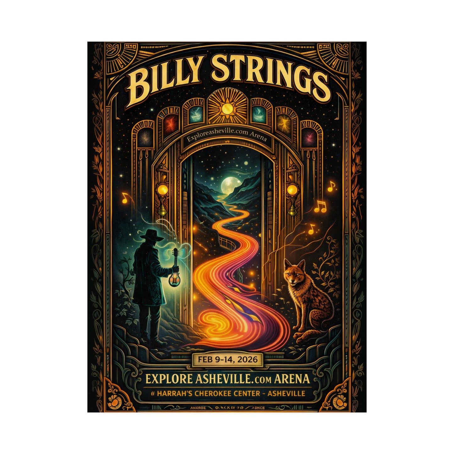 Billy Strings | 2/9/26 - 2/14/26 | Asheville, NC | Concert Poster  | V2