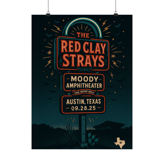 The Red Clay Strays Austin TX Concert Print | September 28, 2025 | Moody Amphitheater | Variant 2