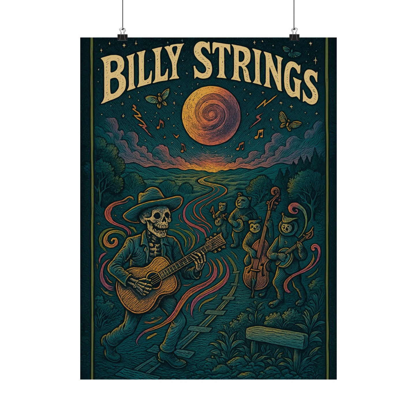 Billy Strings Skeleton Stringband Procession | Psychedelic Bluegrass Jam Band Fan Art Poster